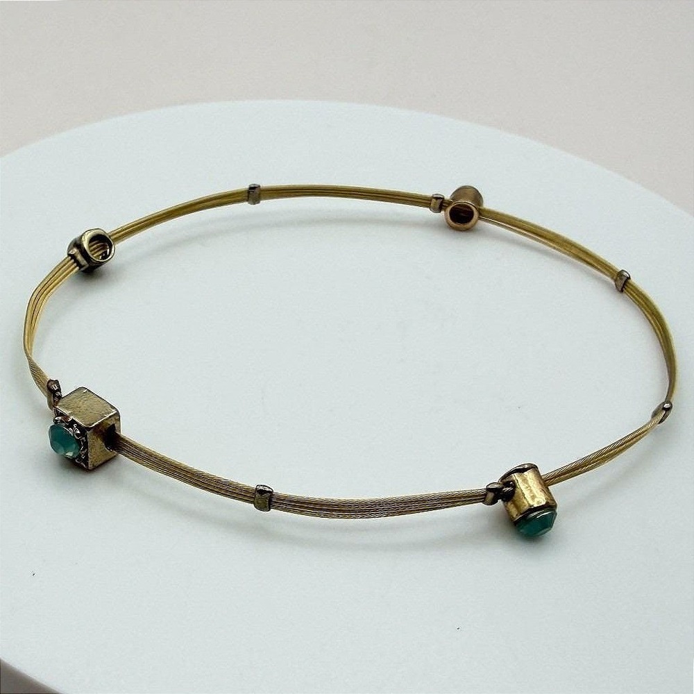 Vintage 90s Minimalist Gold Tone Bracelet Turquoise Bezel Set Stones Jewelry
